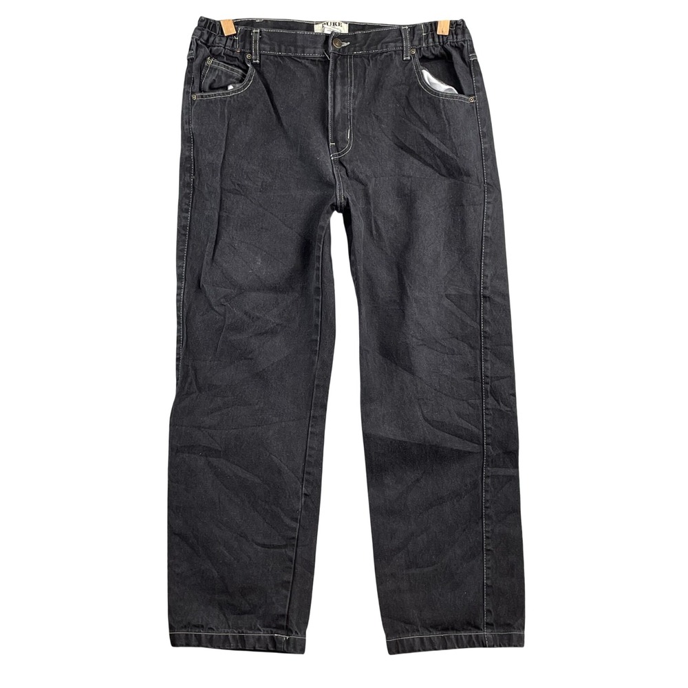 Duke Haband Classic Jeans Mens 36 X28 Black Elastic Waist Contrast Stitch Travel